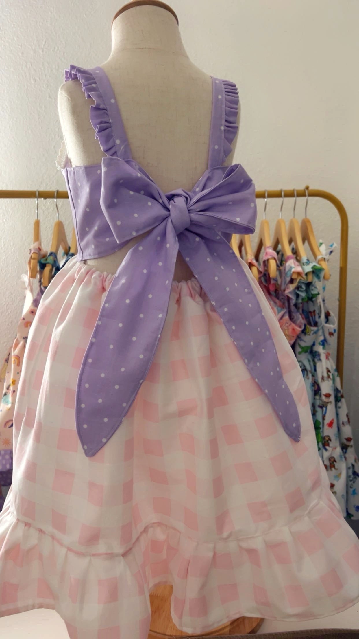 Daisy Duck Inspired Lavender & Pink Gingham Twirl Dress for Baby & Toddler Girls