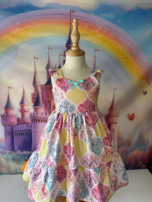 Disney Rainbow Kingdom Twirl Dress - Girls Pastel Princess Tiered Dress