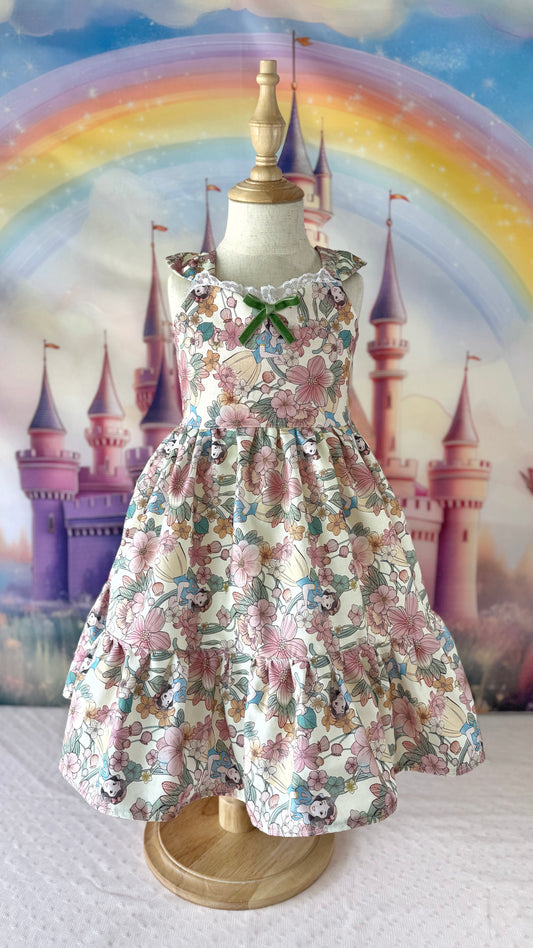 Enchanted Floral Disney Fairy Dress for Girls - Vintage Storybook Cotton Dress