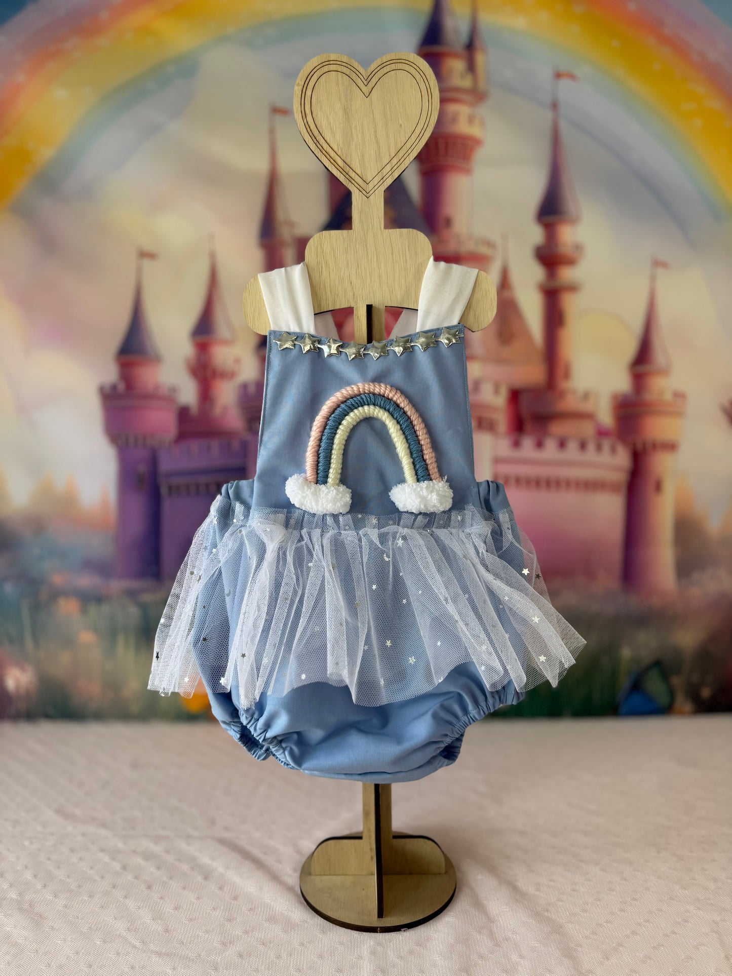 Fairycore Blue Rainbow Tulle Romper Dress for Baby Girls | Boutique Birthday & Cake Smash Outfit