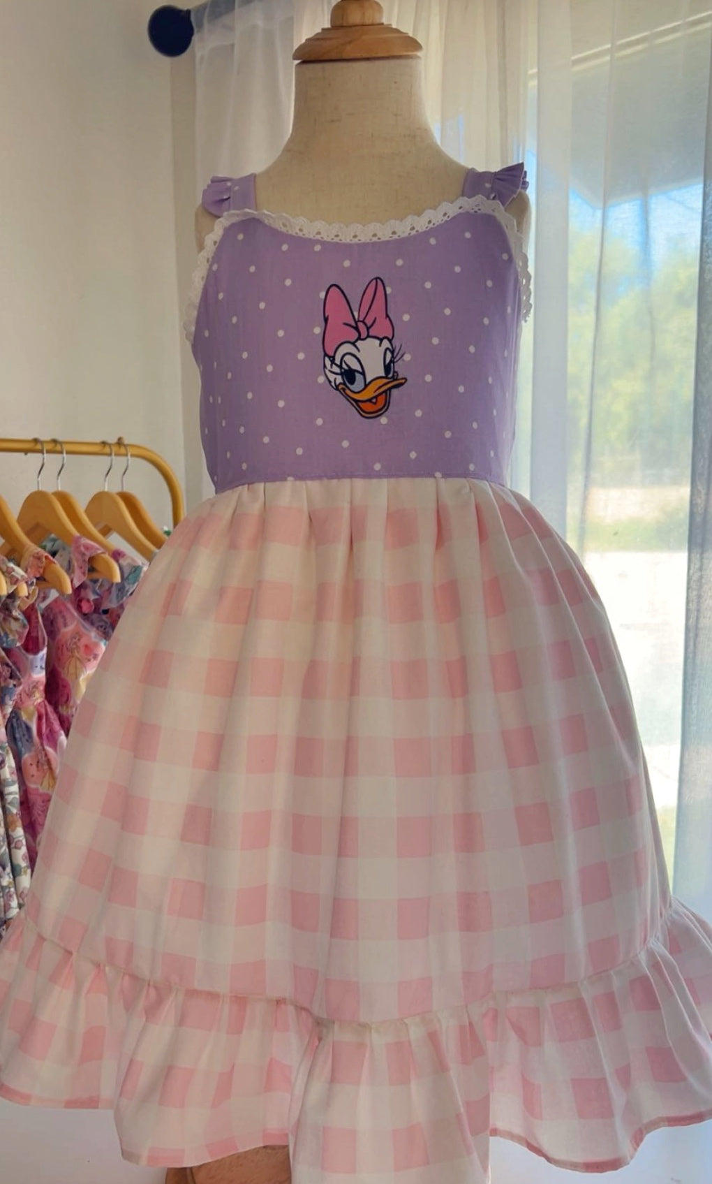 Daisy Duck Inspired Lavender & Pink Gingham Twirl Dress for Baby & Toddler Girls